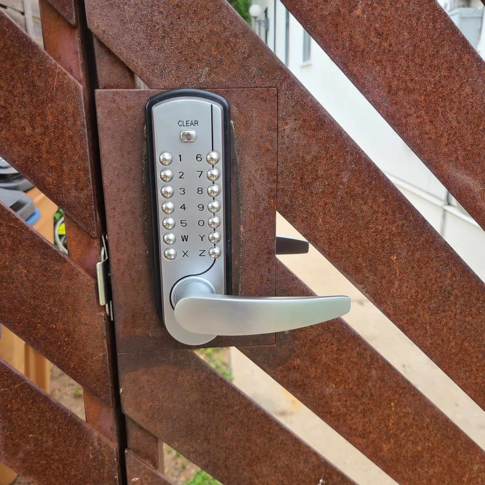 Keypad entry lock with lever handle installed on a Staten Island door